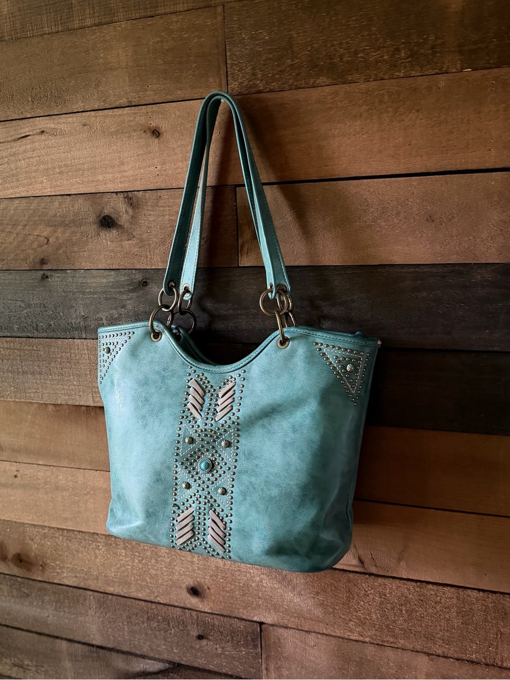 Montana West Turquoise Studded Western Tote Bag Boho Shoulder Purse - Picture 3 of 13